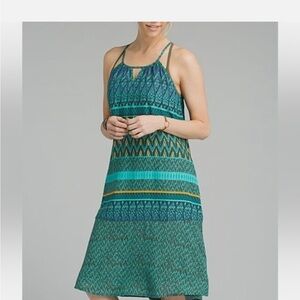 Prana Nari Green Laurel Patterned Halter Dress Midi